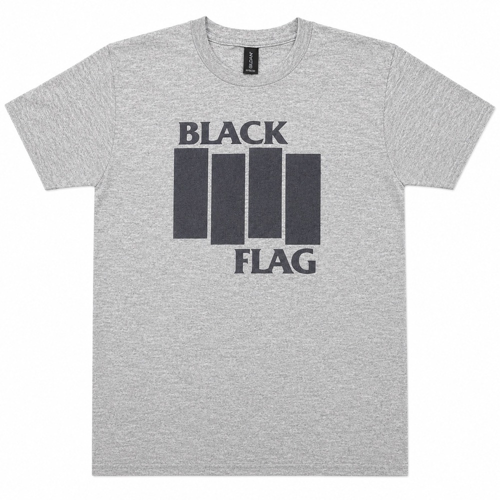 Black Flag Band Logo T-Shirt Mens Large Heather Gray Gildan Softstyle Punk Rock